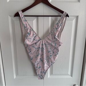 Basta High Waisted Backless One Piece Swimsuit High Cut Marble Pink Lightning